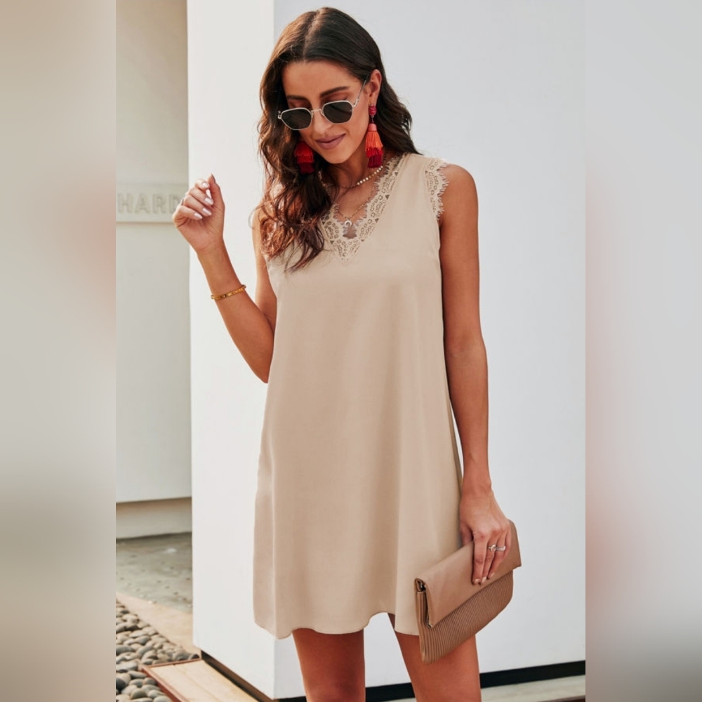 V Neck Sleeveless Mini Dress